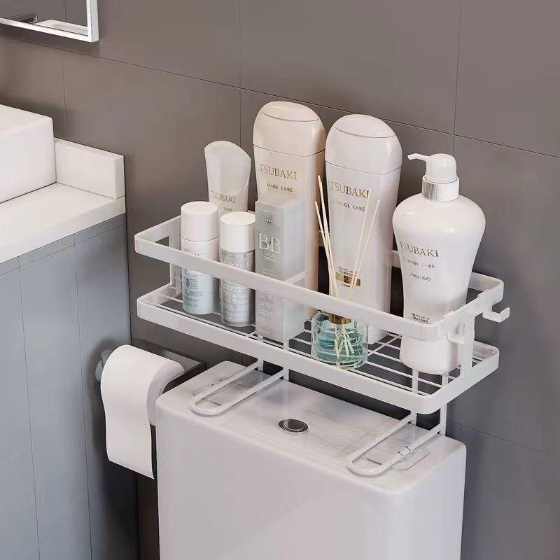 Wall-Mounted Bathroom Storage Rack - No Drilling Required, Multi-Functional Vanity Organizer for Toilets