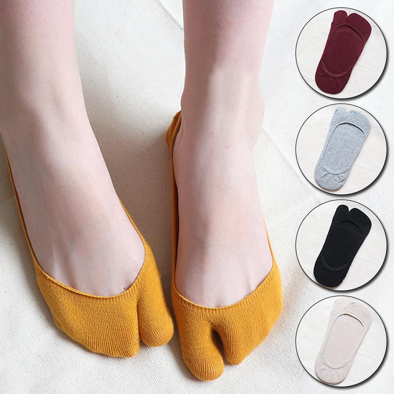 Summer Thin Non-slip Invisible Low Cut Boat Sock for Women Two Finger Socks Solid Breathable Cotton Tabi Socks Comfortable