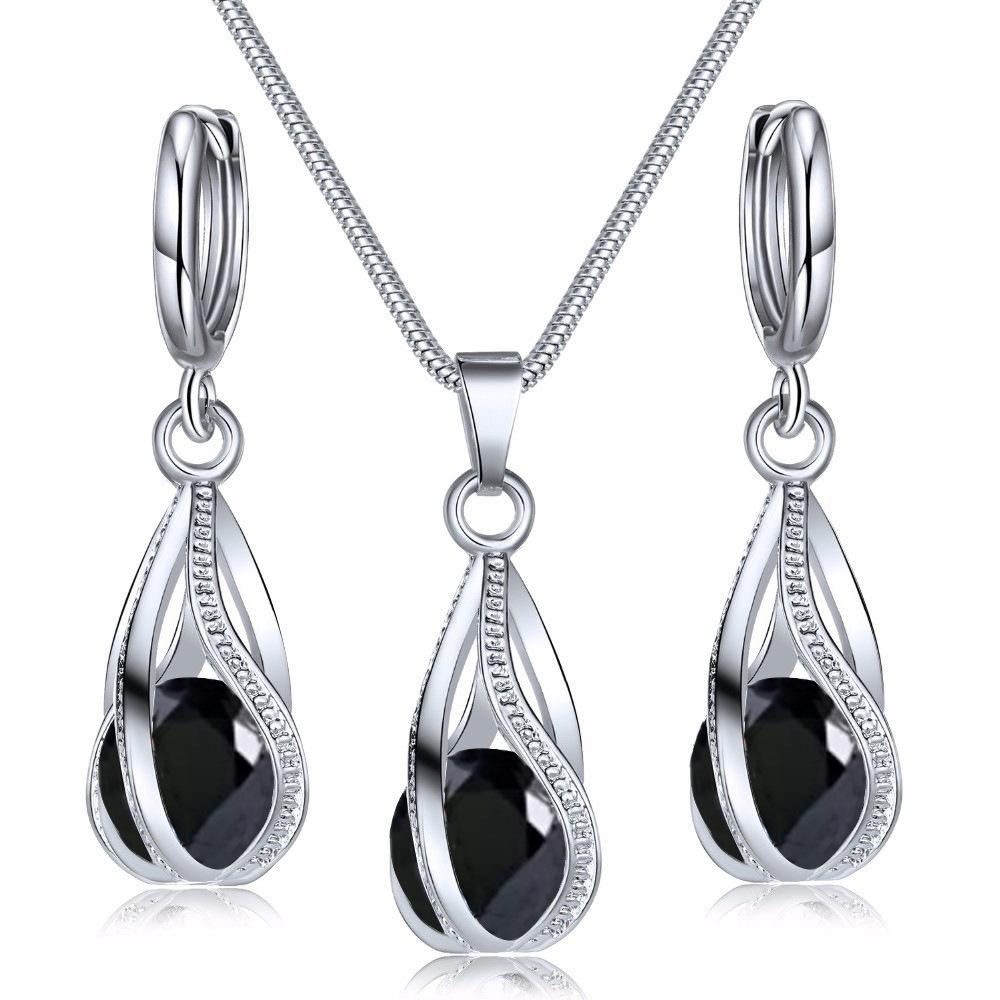 Zircon Crystal Pendant Earrings Two-Piece Set: Alloy Rhinestone Jewelry for Women