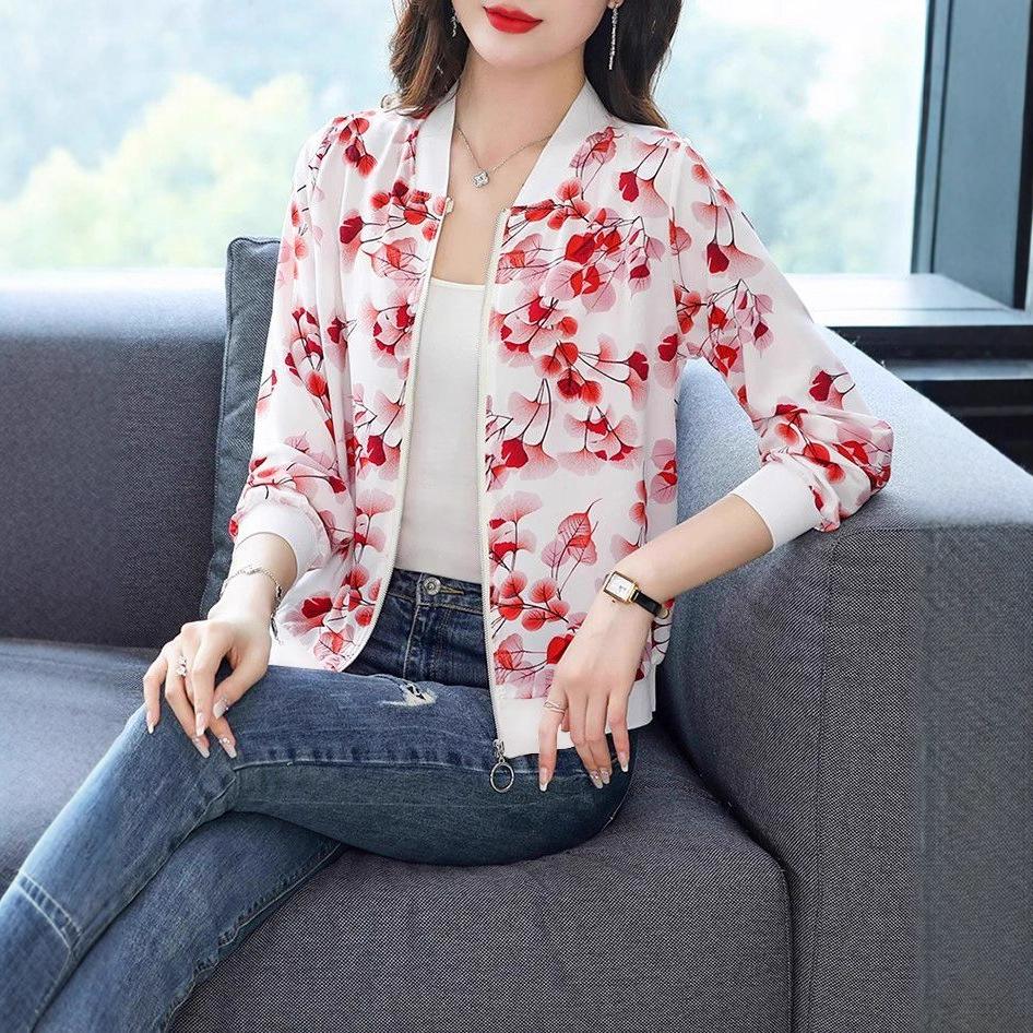 Women's Versatile Slimming Baseball Jacket - 2025 Summer Style, Plus Size, Short, Sun Protection, Stylish Mother's Wear