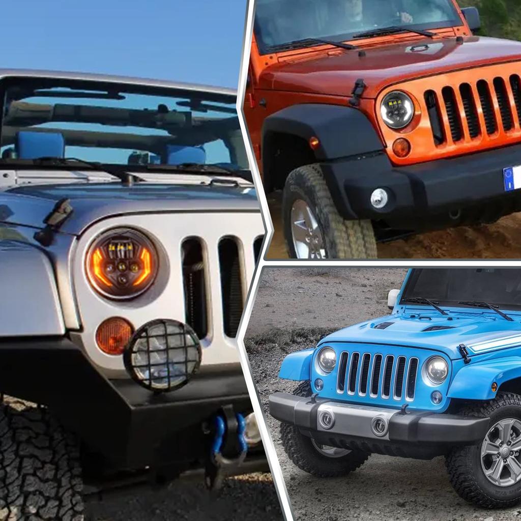 Wrangler LED MOVOTOR LED Headlights with Turn Signals and DRL Compatible with Jeep Wrangler and Jimny JA11 and Set of 2 7-inch Functions, Hi/Lo Beam,