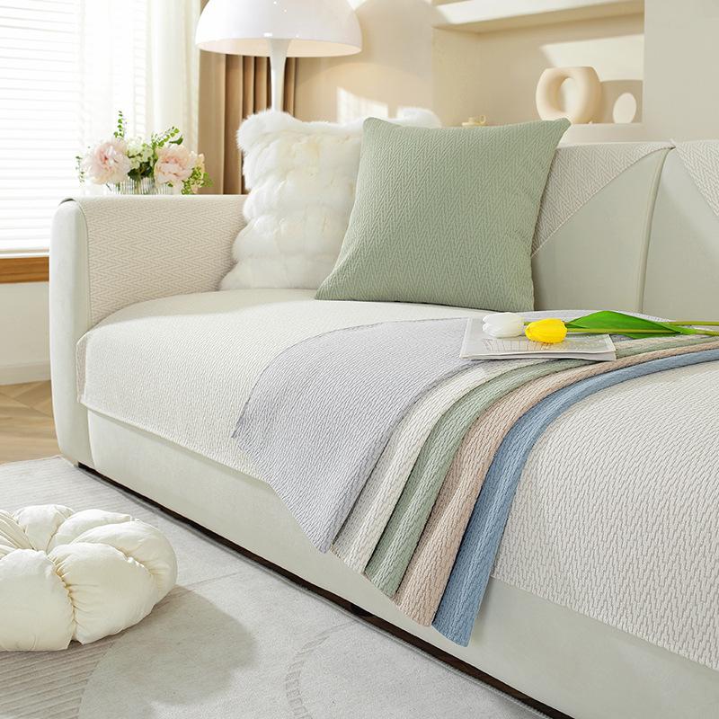 Living Room Sofa Mat Solid Color All Season Universal Anti Slip Sofa Cover Fashionable Chenille Sofa Cushion Cover