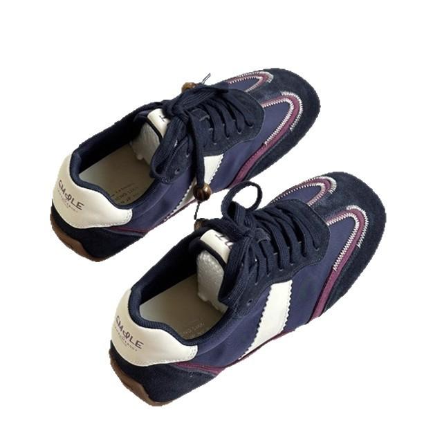 2025 autumn new flat-bottomed German training shoes women's versatile soft-soled lace-up color matching leisure sports lightweight Forrest Gump shoes