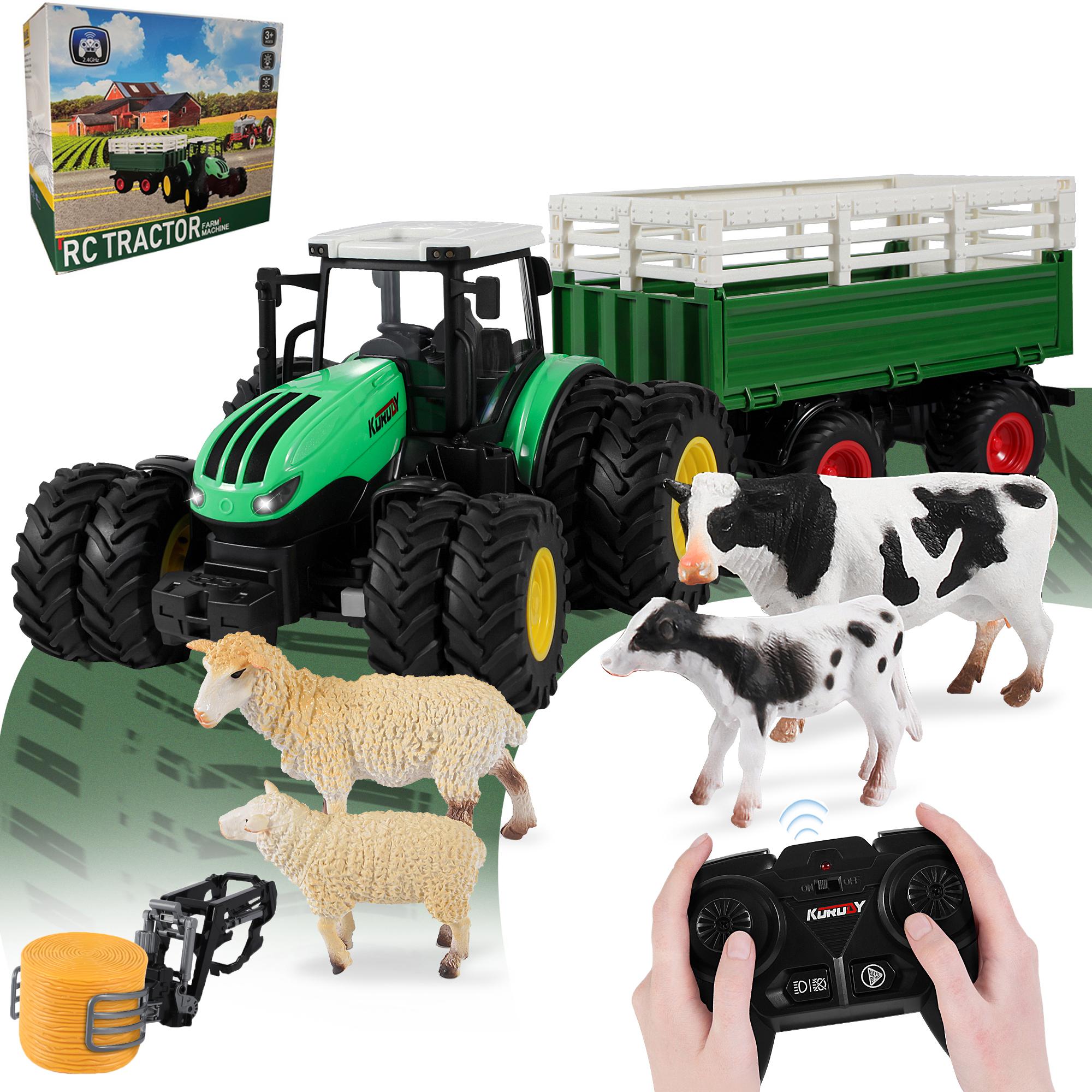 

8 in1 RC Трактор Набор игрушек с прицепом 1/24 Масштаб 2,4 ГГц Подарочная игрушка со светом для детей Возраст 3 + Рождественский подарок на день рождения