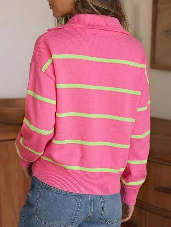 2026 Fall/Winter Women's Striped Zipper Sweater - Loose European and American Fashion Knit Pullover