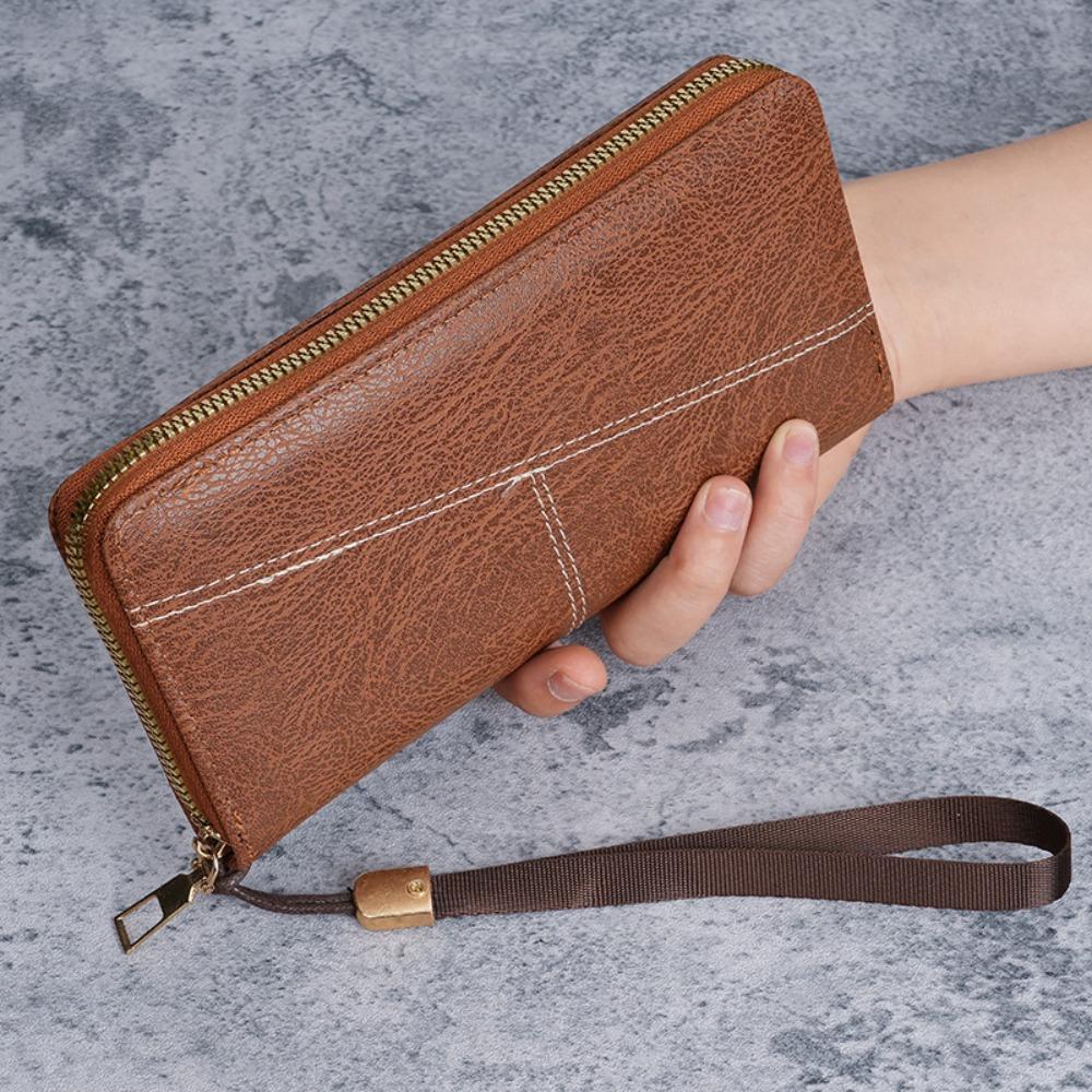 

New PU Leather Men s Wallet Black Coffee Brown Long Style Multiple Pockets High Capacity ID Card Holder Men Women коричневий