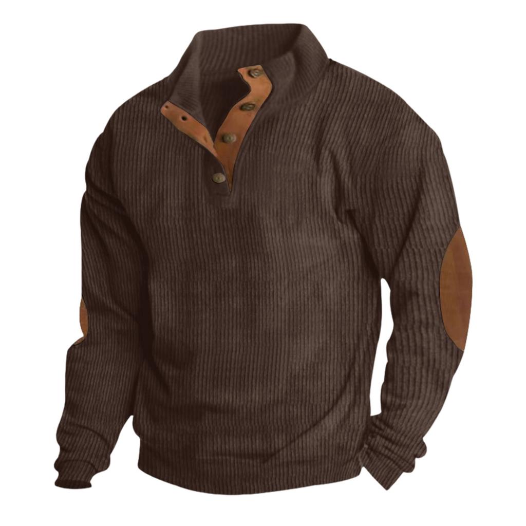 Men's Corduroy Button-Up Stand Collar Long Sleeve Sweatshirt