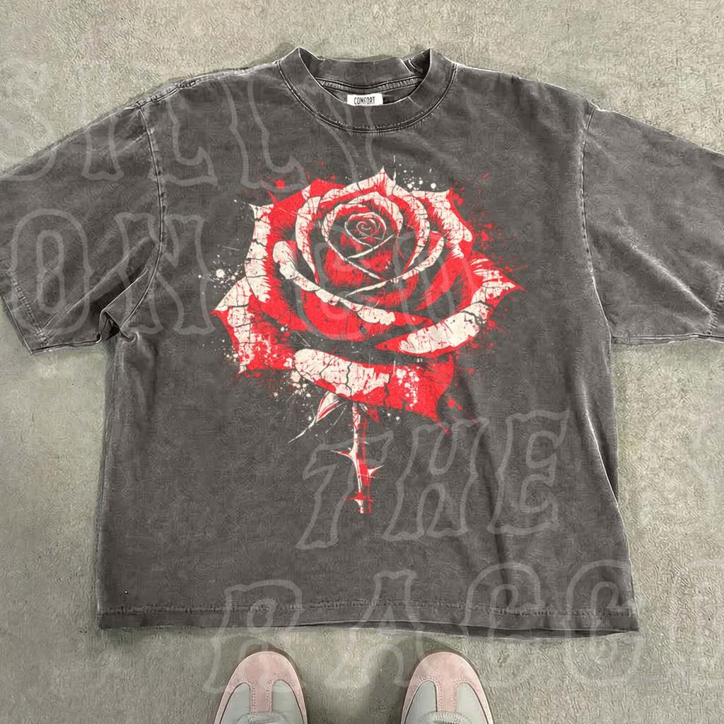 Grunge Rose Shirt Tattoo Art Floral Graphic Tee Edgy Alternative Streetwear Dark Vintage Flower T-shirt