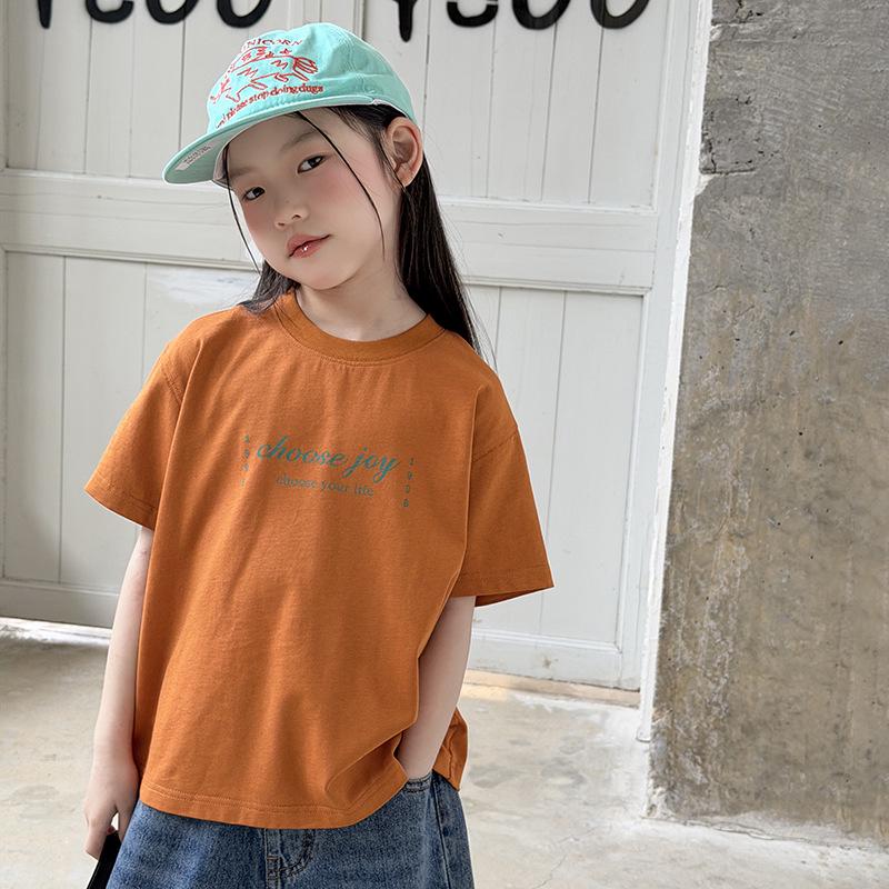 Kids' Summer Short Sleeve T-shirt - Korean Style, Loose Fit, Breathable, Casual Round Neck with Letter Print