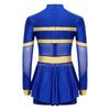 Girls One-Piece Cheerleading Costume: Long Sleeve Mesh Patchwork Shiny Diamonds Jumpsuit for Dance Gymnastic Performance