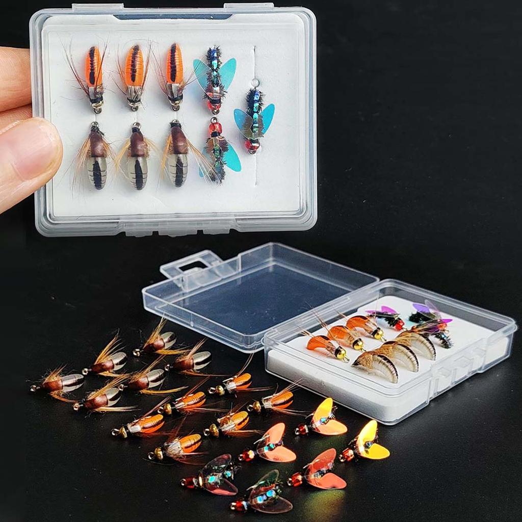 Set da 9 Pezzi Mosche Secche Pesca a Mosca Laser Doppia Ala Mosche Artificiali Esca, Ninfa, Ninfa con Testa in Ottone Esca, Lure per Pesca Trota Salmone