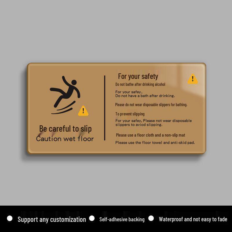 B&B Bathroom Wet Floor Warning: Use Anti-Slip Bath Mat