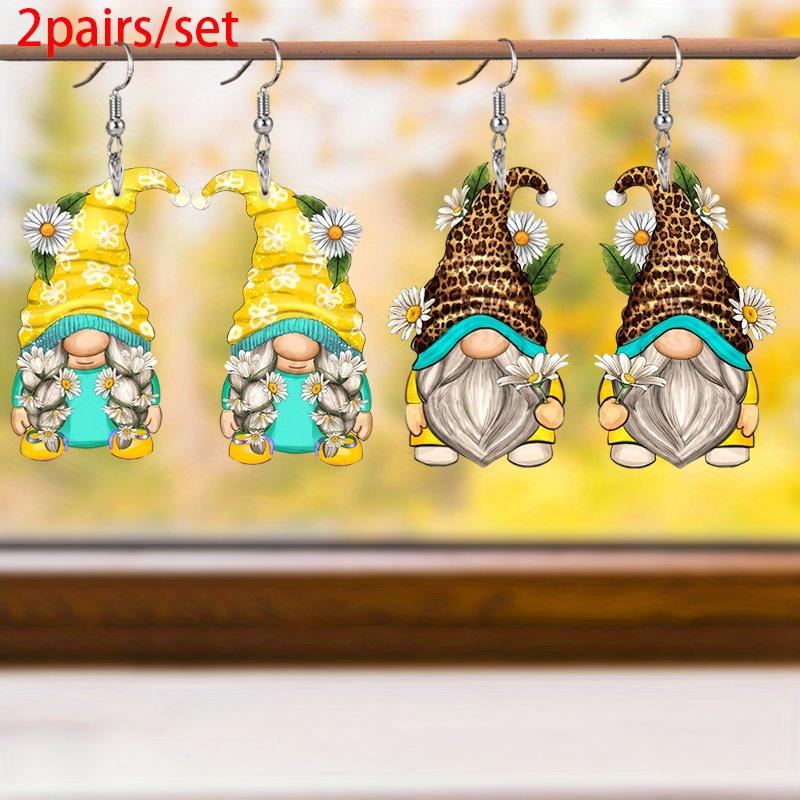 

Красочные акриловые серьги-подвески Маргаритка-гном для женщин Желтые/Леопардовый принт Шляпа Гном Серьги-подвески Шикарные серьги Элегантные и универсальные серьги