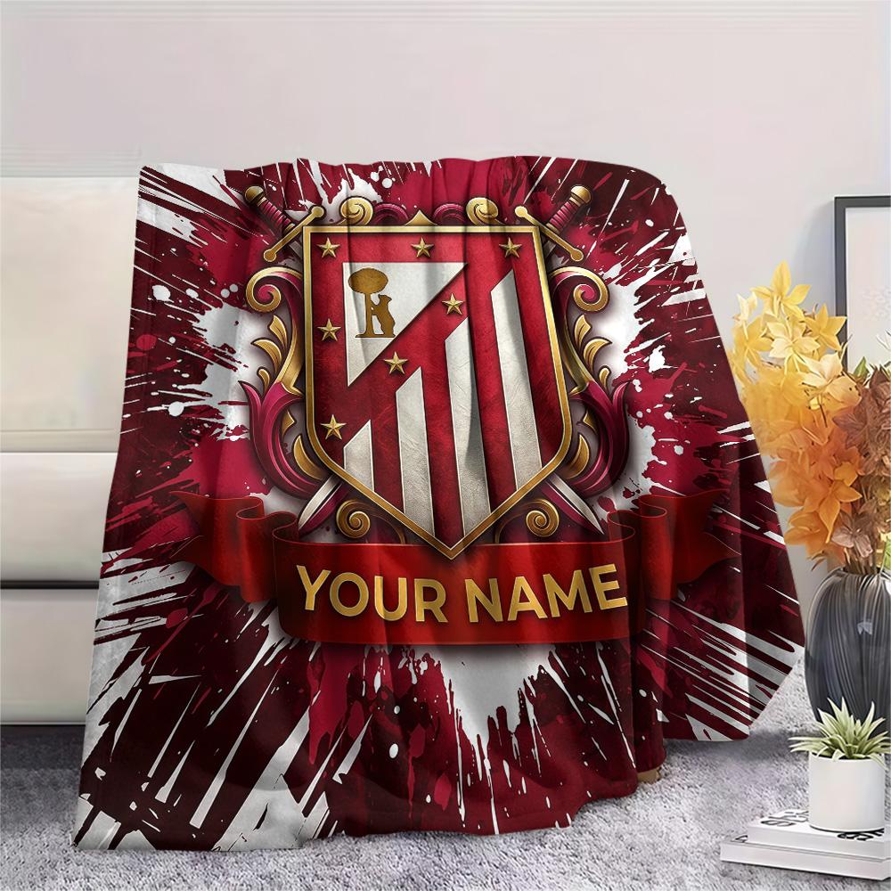 Custom Name Atletico Madrid Flannel Blanket, High Quality Comfortable for All Seasons, Home Decor, Warmth and Comfort