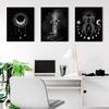 ORIGACH Moon Phases Wall Art Prints, Set of 6, Minimalist Boho Moon Phase Star Witch Wall Prints, Stars Cat Celestial Witch Art Canvas Painting,