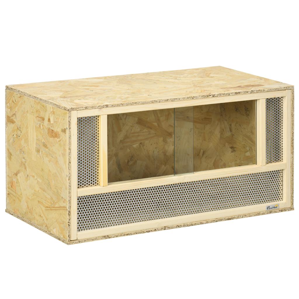 Wooden Reptile Terrarium with Sliding Glass Doors and Mesh Panels, 40x80x40 cm