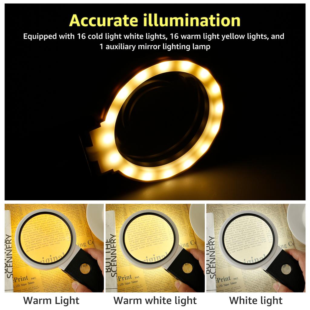 Magnifying Glass with Light and Stand 10X 25X Foldable Magnifier USB Handheld and Standing Illuminated Magnifier Reading