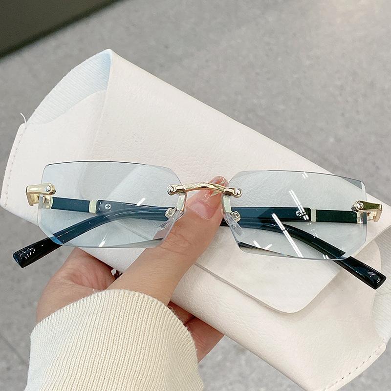 Metal Frameless Trimmed Square Frame Sunglasses Women'S Trend Glasses