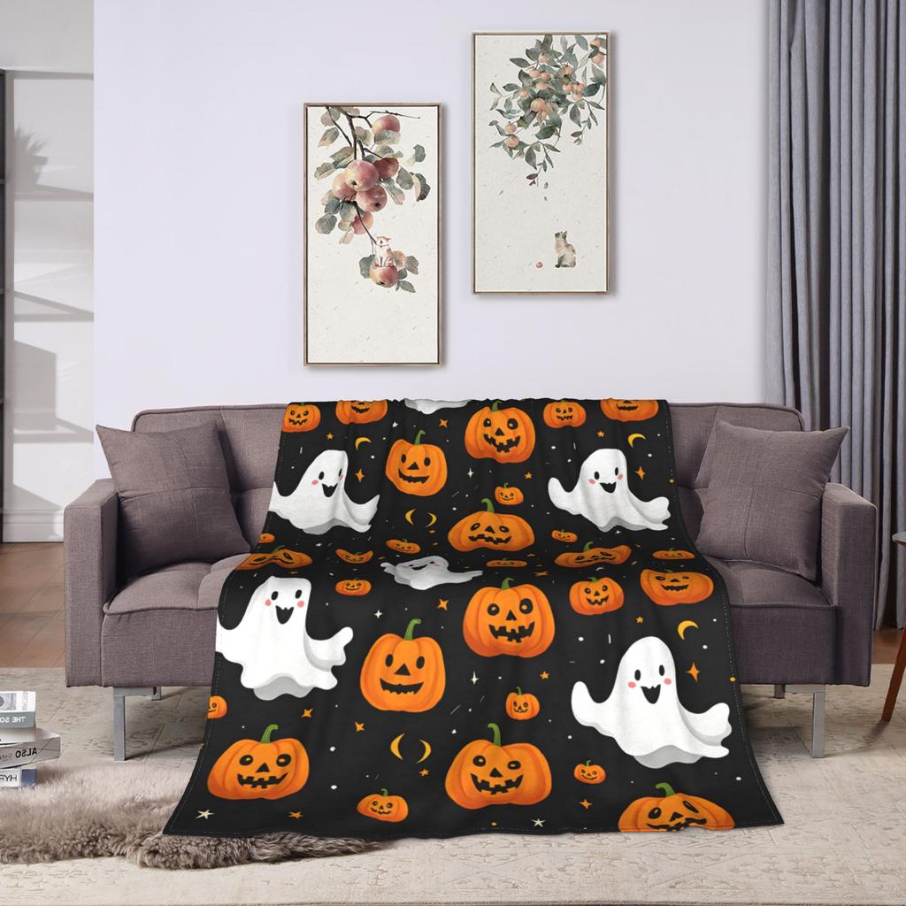 Halloween Blanket Coral Fleece Plush Witch Hat Black Bat Pumpkin Ultra-Soft Throw Blankets for Bedding Office Plush Thin Quilt