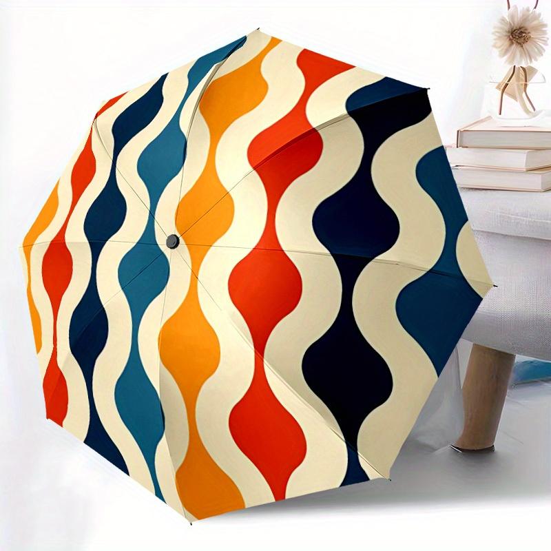 1pc Wavy Colors Automatic Open/close Folding Compact Umbrella, 8-Rib Sturdy Canopy, Lightweight Portable, Everyday Use, Gift, Outdoor Umbrella, Travel