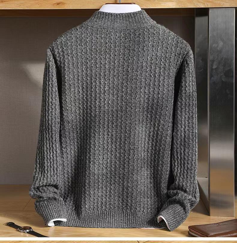 Men's Thickened Wool Knit Cardigan with Stand Collar Zipper Sweater