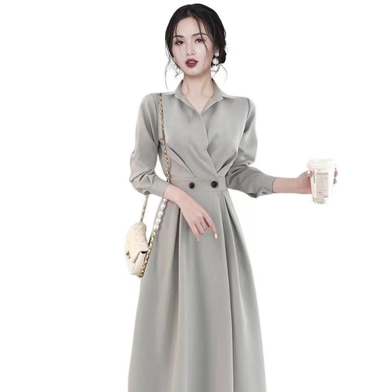 Spring French Hepburn Style Professional High-end Dress Women's Fashion Temperament Light Luxury Royal Sister Style Long-sleeved Shirt Skirt