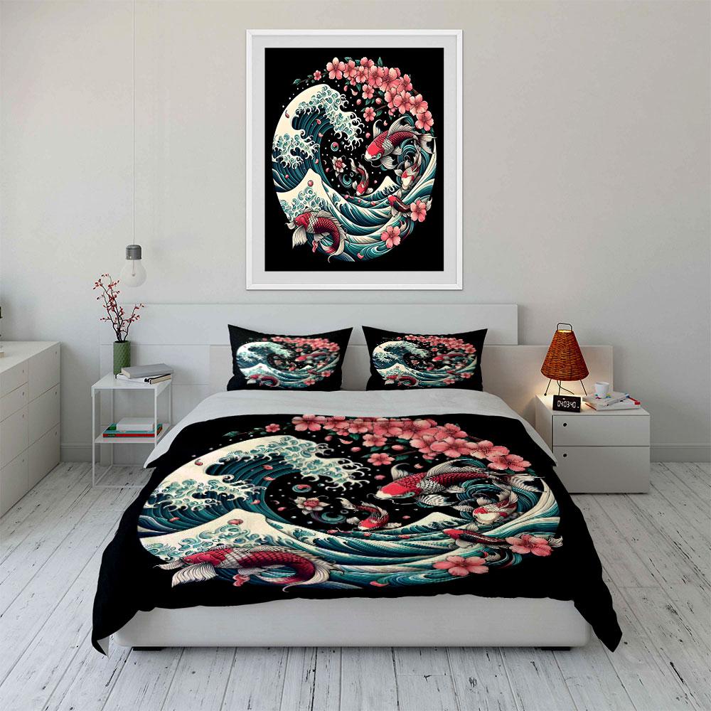 Zen Koi Trio Artwork Design Exquisite Three-Piece Bedding Set Gift For Kids And Adults