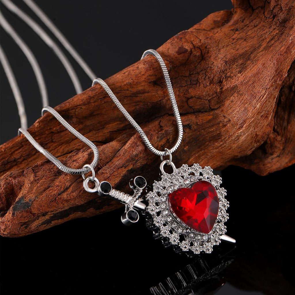 European & American Heart and Arrow Couple Necklace Set with Diamond Accents