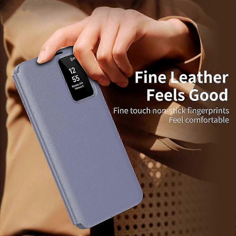For Samsung Galaxy A56 5G Case with Card Holder Smart View Window Leather Phone Cover - Lavender Gre