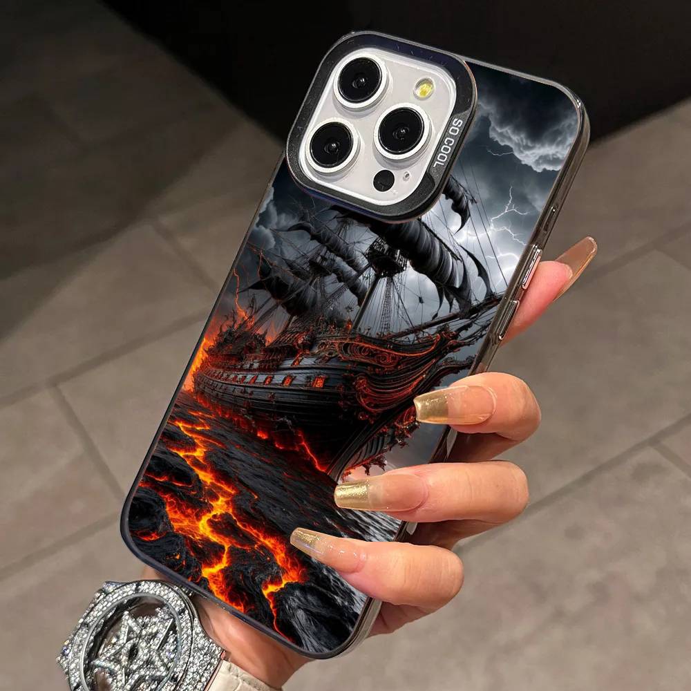 Sailing Ship B-Boat Phone Case For iPhone 17,16,15,14,13,12,11 Plus,Pro Max,XS,Colorful Silver Black Cover iPhone15