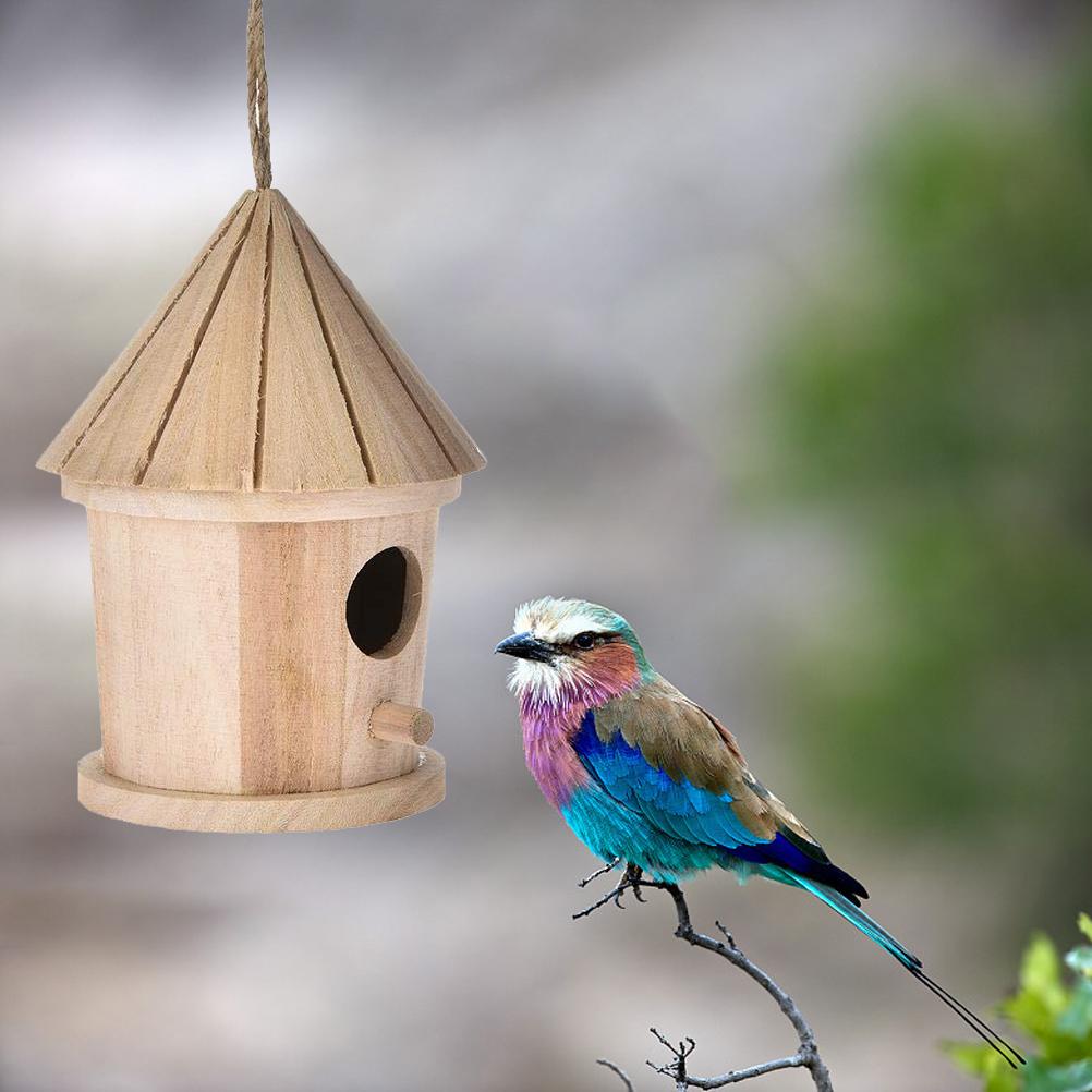 Wooden Bird Nest Hanging Bird House Natural Wooden Bird Cage Resting Place for Birds