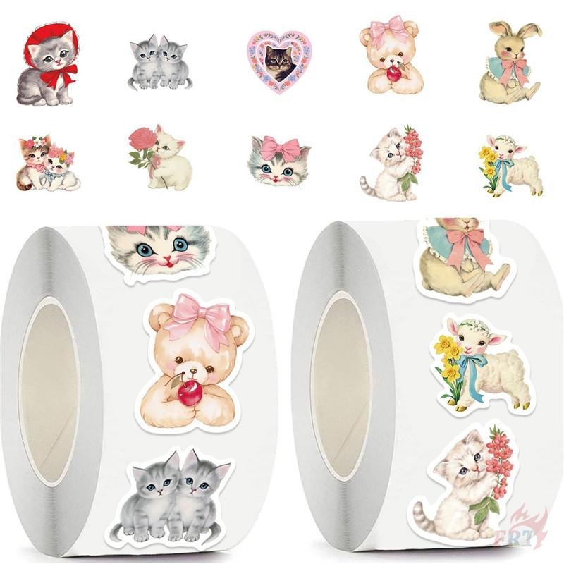 500Pcs/Roll Retro Animals Aesthetics Kids Rewards Stickers - DIY Scrapbooks Album Decor Sealing Label Decals