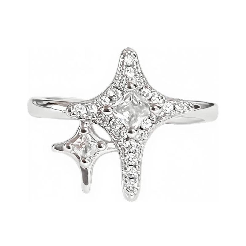 Quadrangram Star Sparkling Diamond Zir*****Pen Ring Personality Sweet Cool Star Niche Ring Woman