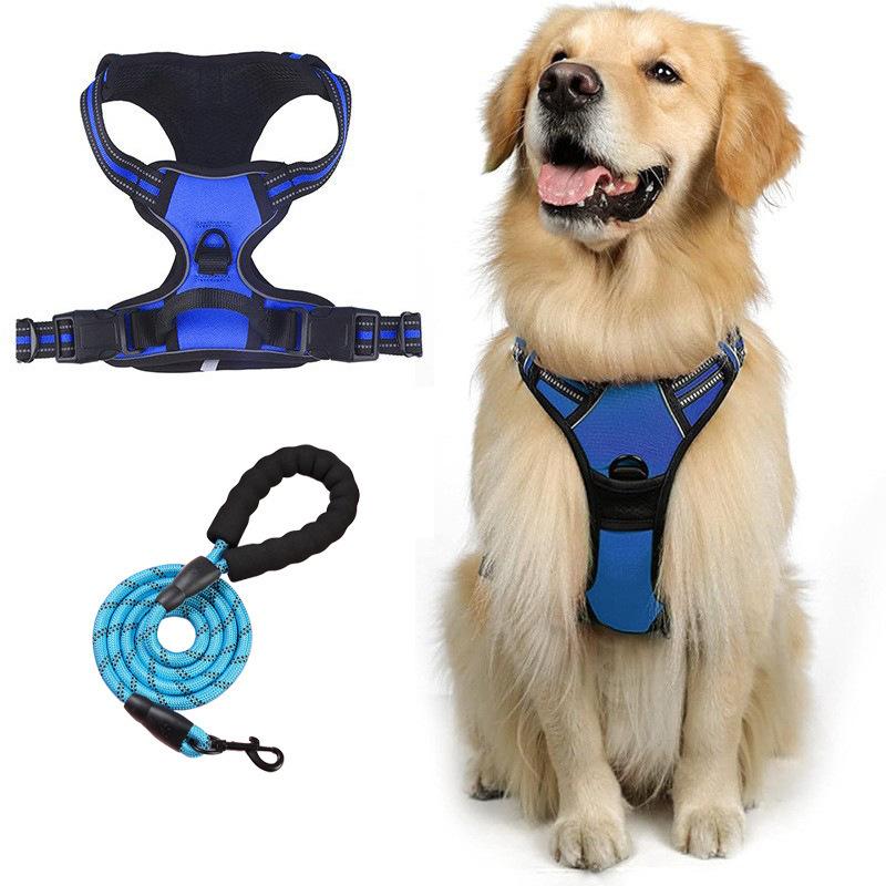 

Собачий поводок, Взрывозащищенный, Противоударный, Защита от побега, Шлейка для груди и спины для крупных собак, Светоотражающий поводок для собак, Жилет для питомца XL синий