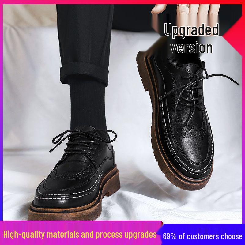 Men's 2025 Autumn/Winter Black Leather Shoes: British Business, Casual, & Wedding Styles - Low-Top Martin Boots