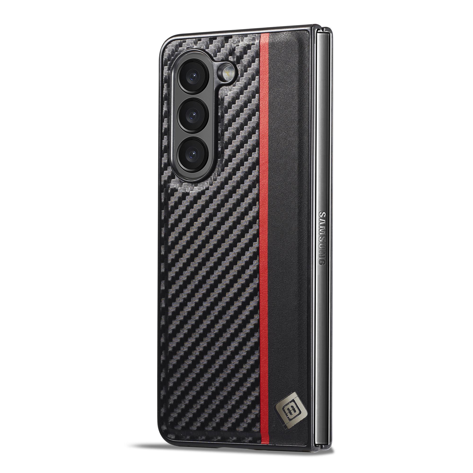 

LC.IMEEK For Samsung Galaxy Z Fold5 5G Anti-Scratch Cover PU Leather+PC Carbon Fiber Texture Folding Phone Case A
