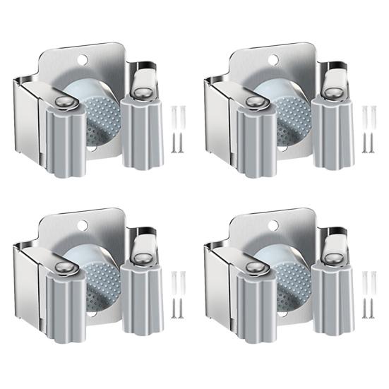 Wall Mount Broom Holder Non-Slip Design Simple Installation Stainless Steel Heavy Duty Mop Holder Broom Hanger with Screws