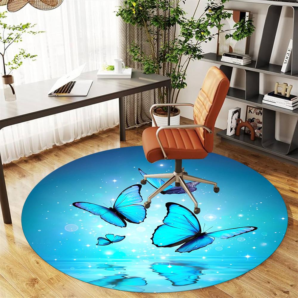 1pc Butterfly, Water Round Chair mat Area Rug - Non-Slip, Floor Mat for Office, Bedroom, home decor Christmas Gift p0811120