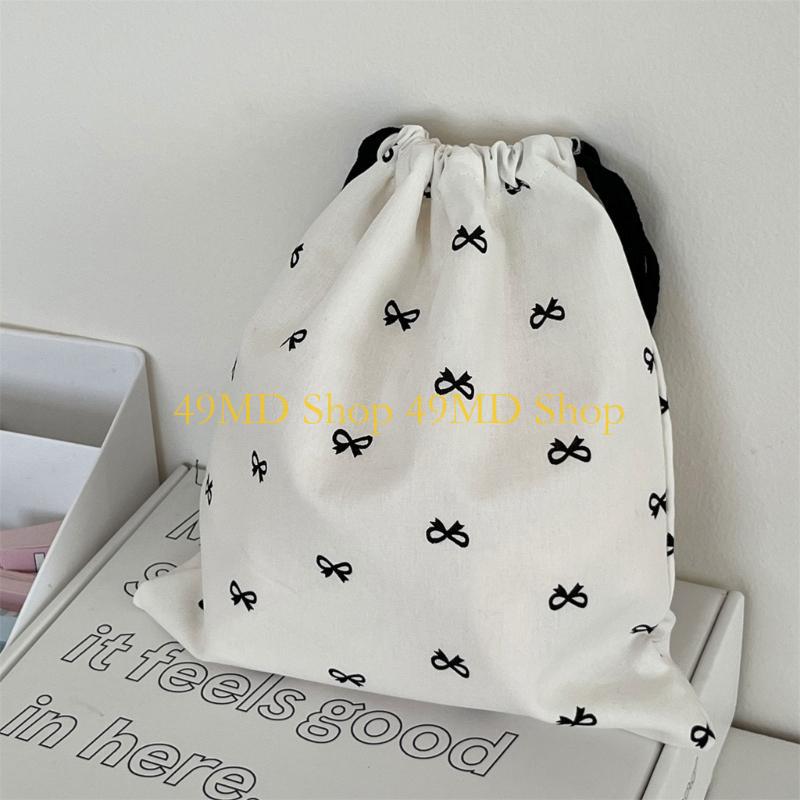 49MD Drawstring Bag Small Gift Portable Cosmetic Bag Drawstring Storage Bag Bows Makeup Bag