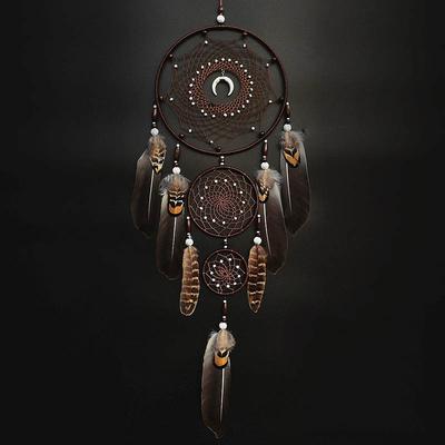 Atrapasueños de Plumas Vintage Decoraciones para el Hogar Marrón Grande Carrillones de Viento Hechos a Mano Colgantes de Pared Decoración de Dormitorio Para Regalos de Festival
