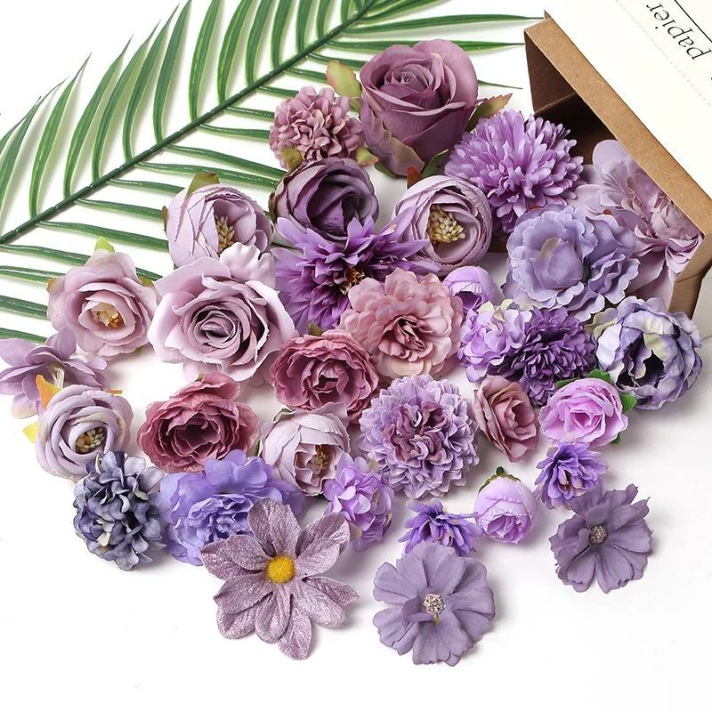 Purple Artificial Flowers Heads Silk Fake Flowers For Home Decor Party Wedding Decoration DIY Valentine's Day Gifts Accessories