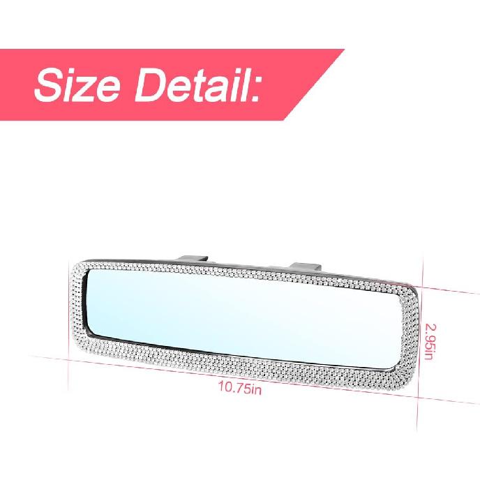 Bling Car Rear View Mirror, Rhinestones Crystal Clip-On Rearview Mirror With HD Glass, Compatible With Most Cars, SUVs, Vehicles, Auto Interior