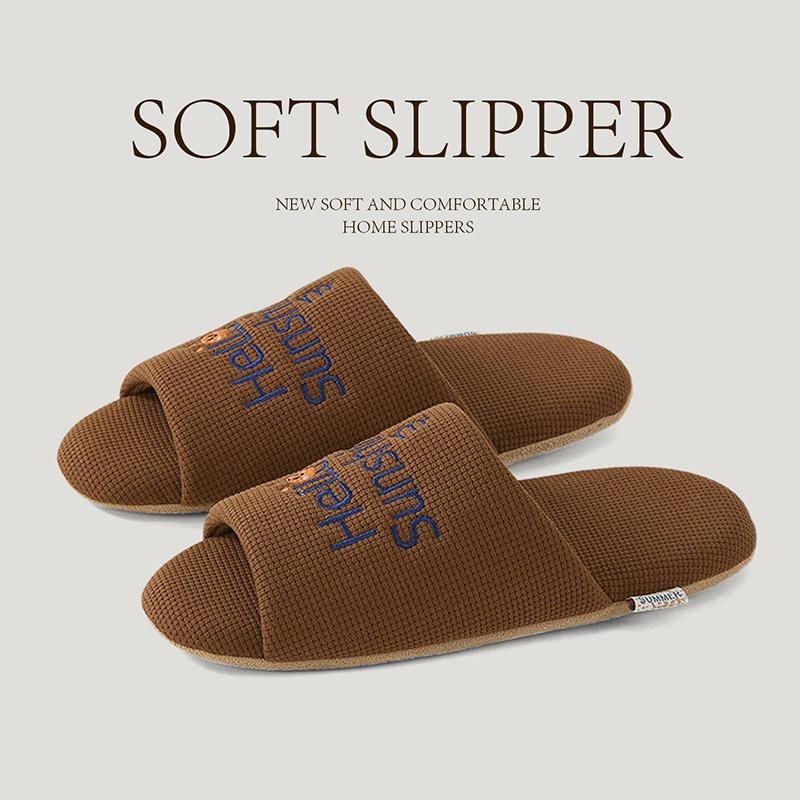 Silent silent slippers women's indoor home household one-word drag does not hurt the floor soft bottom couple four seasons cool slippers men