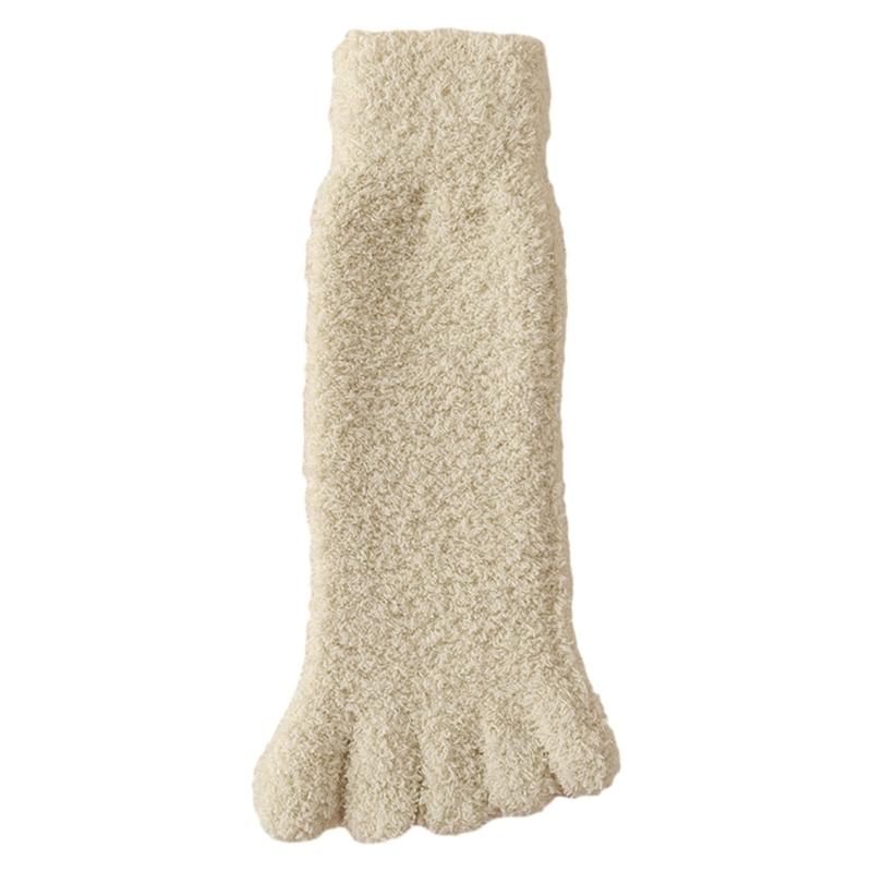 Damstrumpor med fluffig tå enfärgade vintertjocka termiska varma korallfleece pälsiga femtåstrumpor för vardag hem sömn