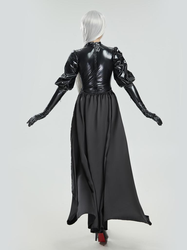 Miccostumes Adult Anime Game Sexy Cute Cool Devil Witch Gothic Cosplay Costume Long Sleeve Bodysuit Leotard with Skirt Outfit for Transformation and