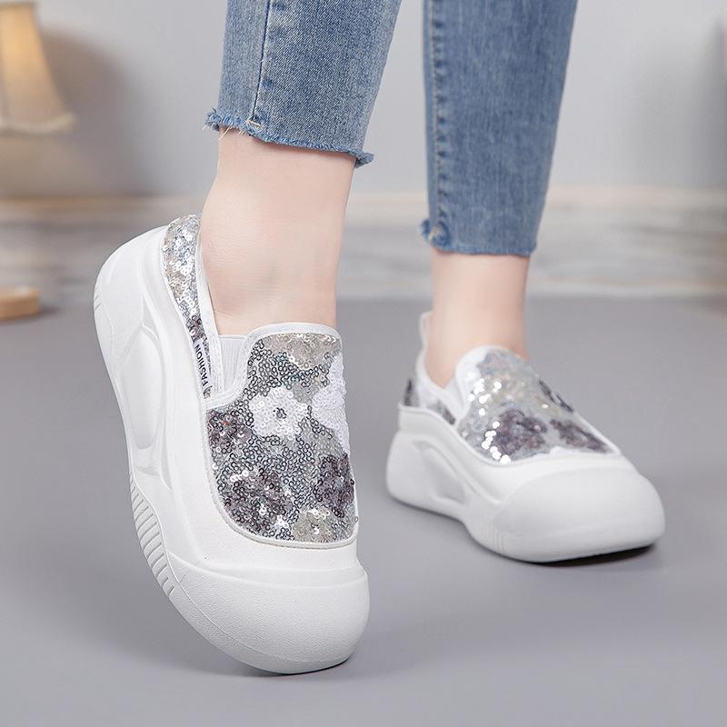 Loafers women's 2025 autumn new sequined breathable lazy one-pedal women's shoes spring thick-soled non-slip muffin shoes
