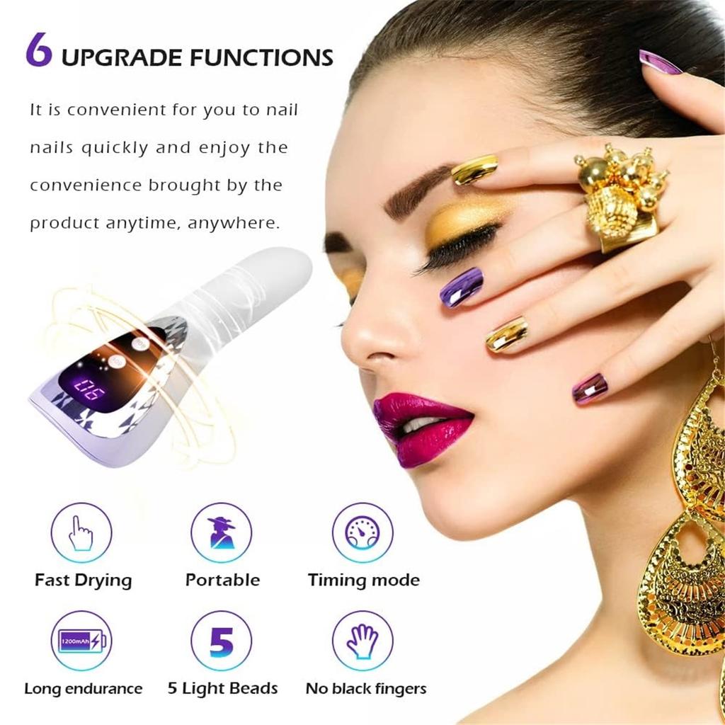 YIKOOLIN Handheld UV LED Nail Lamp USB Rechargeable Mini Manicure Lamp Nail Dryer With 5 Lamp Beads Quick Drying Gel Nail Polish
