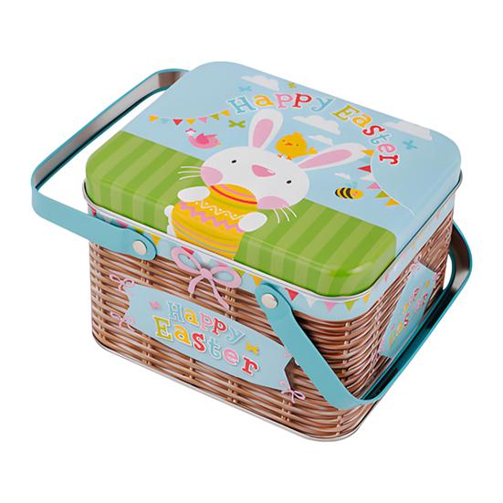 Osterplätzchen Aufbewahrungsbox Tragbare Blech Süßigkeitenbox mit 2 Griffen Leere Blechdose Keks Süßigkeiten Aufbewahrungsbehälter für Osterfest Partyzubehör