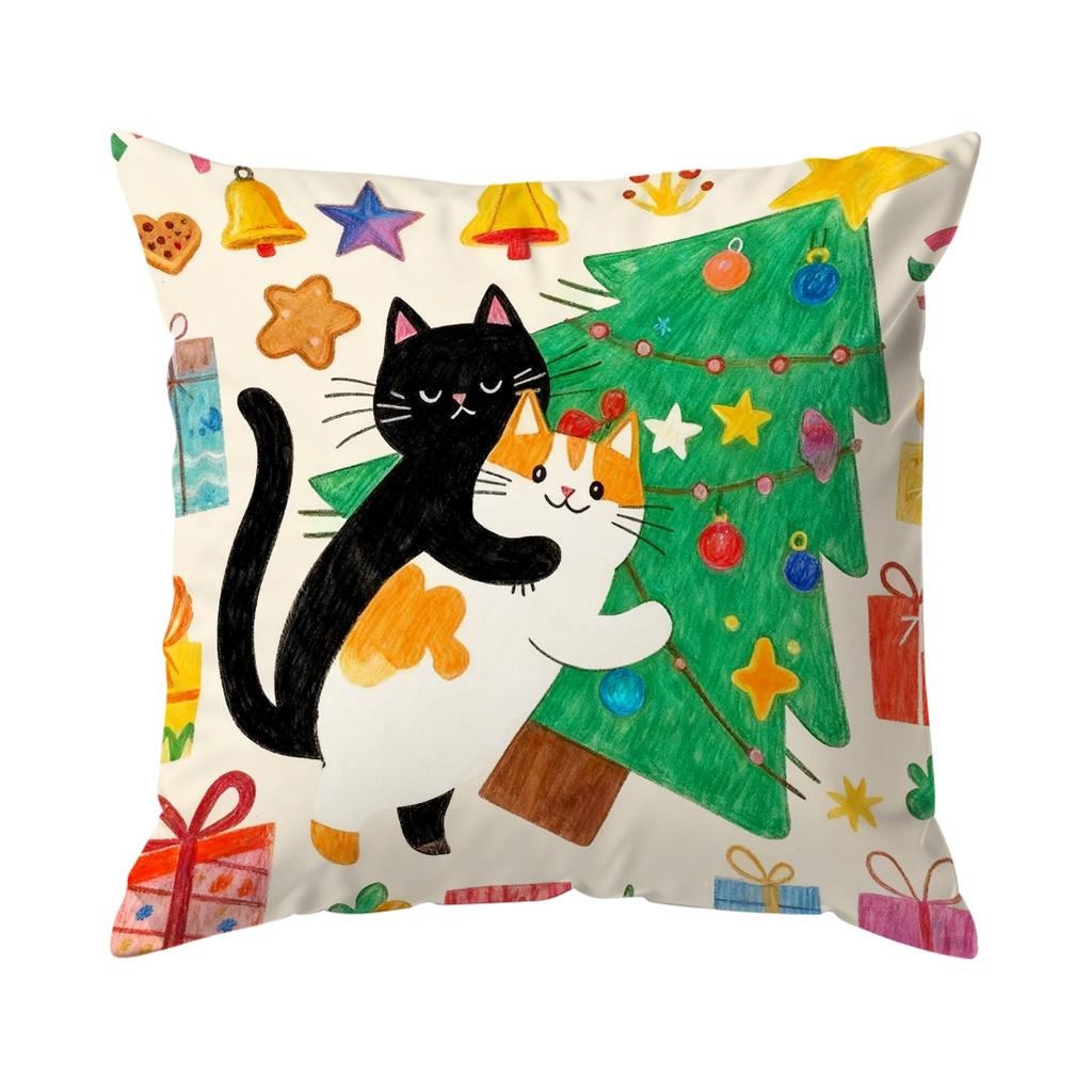 Christmas Tree Cat Pillowcase Printed Polyester 40/45/50cm Throw Pillowcover Decorative Sofa Cushion Pillowslip Home Decor
