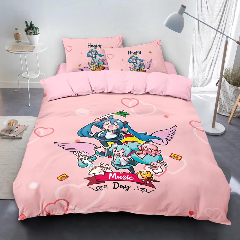 Miku Duvet Cover Set with Pillowcases 50x75cm Multiple Sizes Japanese Manga Hatsune Miku Bedding Set for Adult Kids Adult